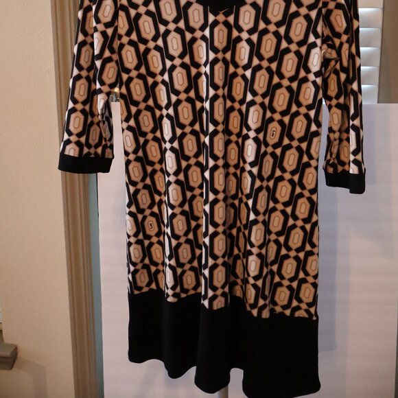 Chic Leota Perfect Faux Wrap Dress - Geometric Print V-Neck 3/4 Sleeve US L - Picture 5 of 9